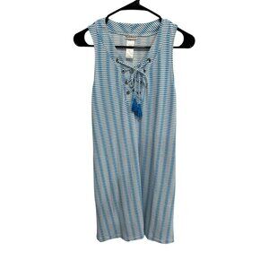 Tommy Bahama Island Cays Stripe Spa Dress Blue Sz Small Tassel Cover Up Beach